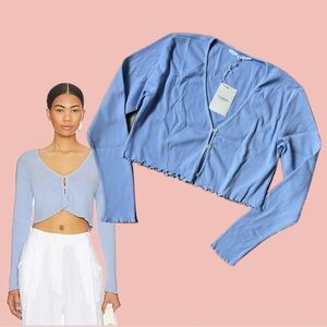 Tularosa Cropped Cardigan – Periwinkle Blue, Frilly Hem, NWT